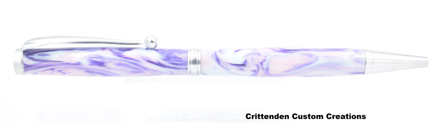Light Blue, Pink, and Purple Diamondcast Acrylic - Slimline Twist Pen
