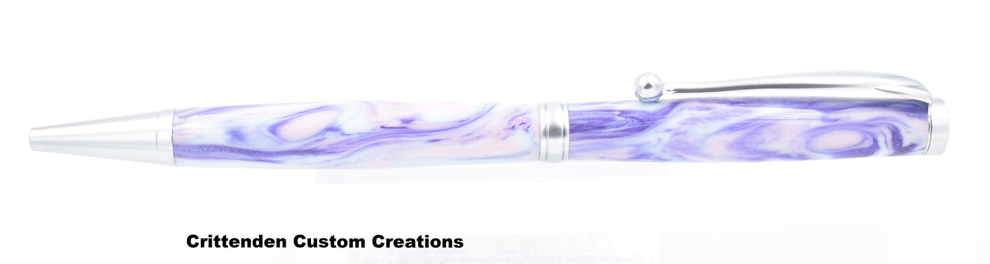 Light Blue, Pink, and Purple Diamondcast Acrylic - Slimline Twist Pen