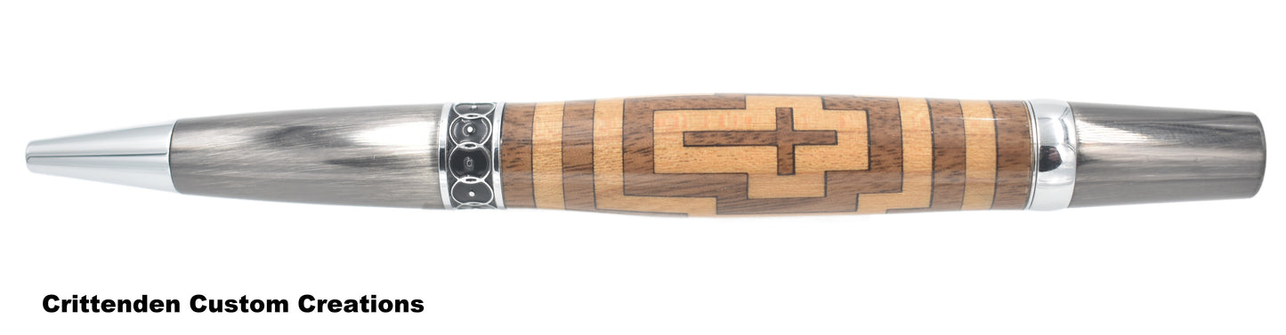 Walnut and Cherry Cross Inlay with Walnut Center (Laser-cut Inlay) - Elegant Monarch Twist Pen