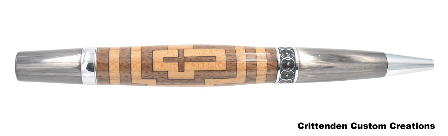 Walnut and Cherry Cross Inlay with Walnut Center (Laser-cut Inlay) - Elegant Monarch Twist Pen