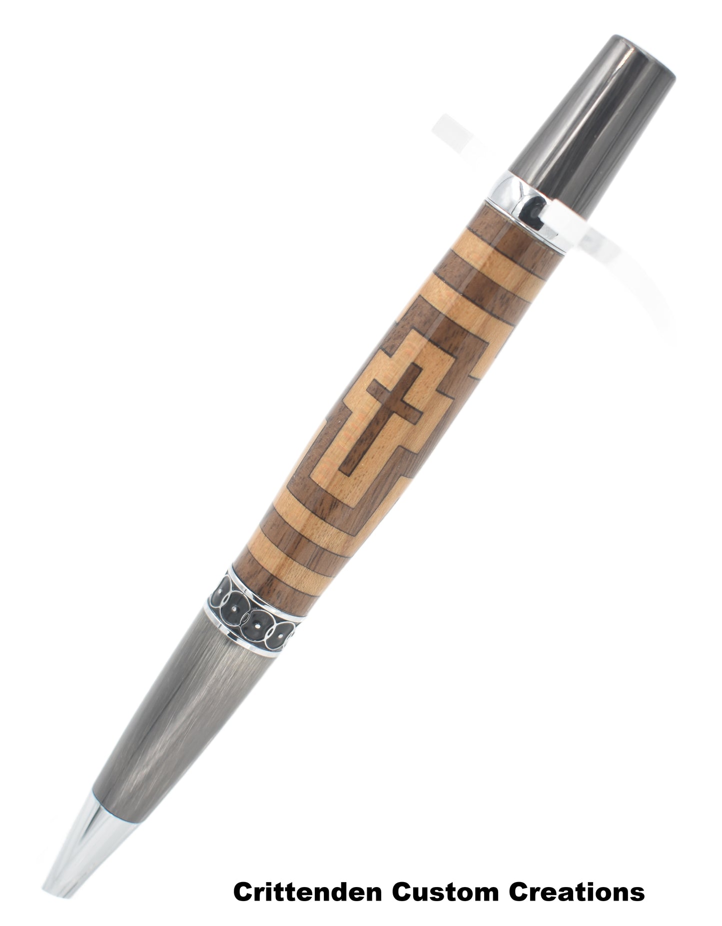Walnut and Cherry Cross Inlay with Walnut Center (Laser-cut Inlay) - Elegant Monarch Twist Pen