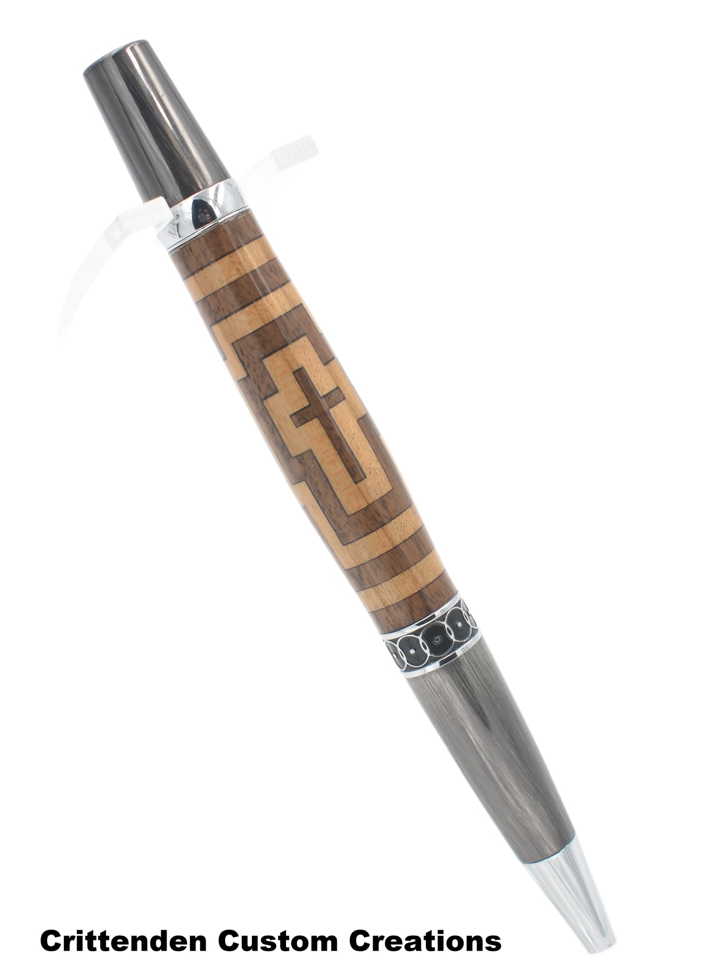 Walnut and Cherry Cross Inlay with Walnut Center (Laser-cut Inlay) - Elegant Monarch Twist Pen