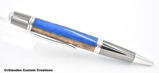 Maple Burl Hybrid with Royal Blue Resin - Sierra Vista Finial Twist Pen