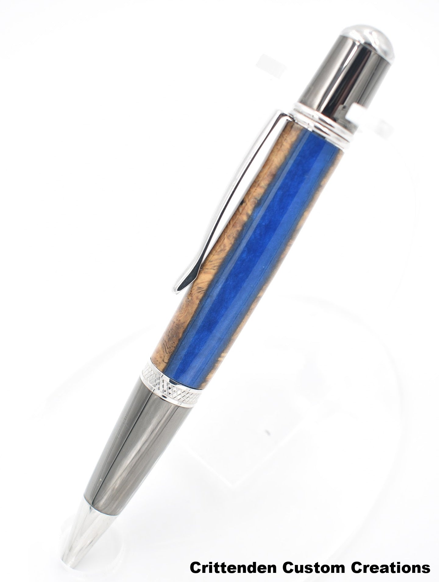 Maple Burl Hybrid with Royal Blue Resin - Sierra Vista Finial Twist Pen