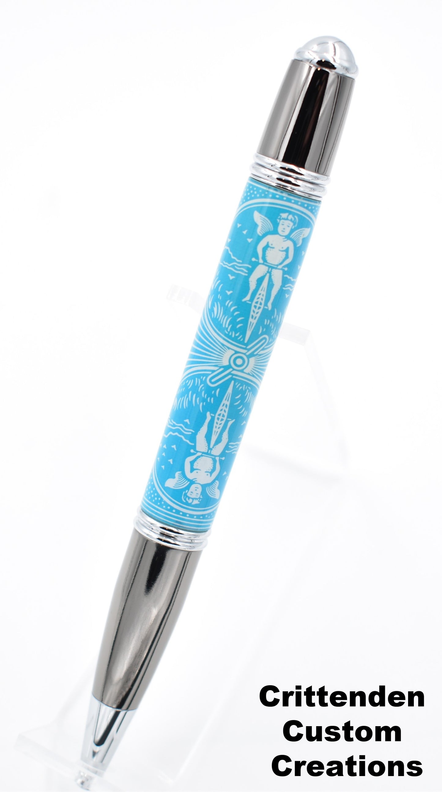 Light Blue and White Tru-Card  - Gatsby Twist Ballpoint Pen