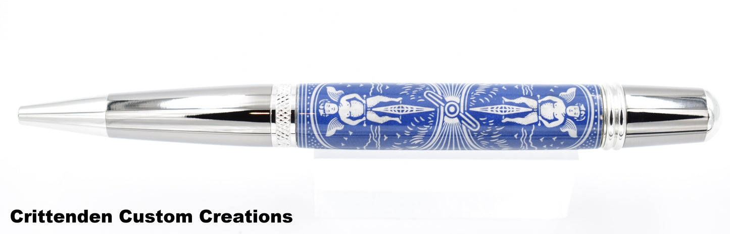 Royal Blue and White Tru-Card  - Sierra Twist Ballpoint Pen