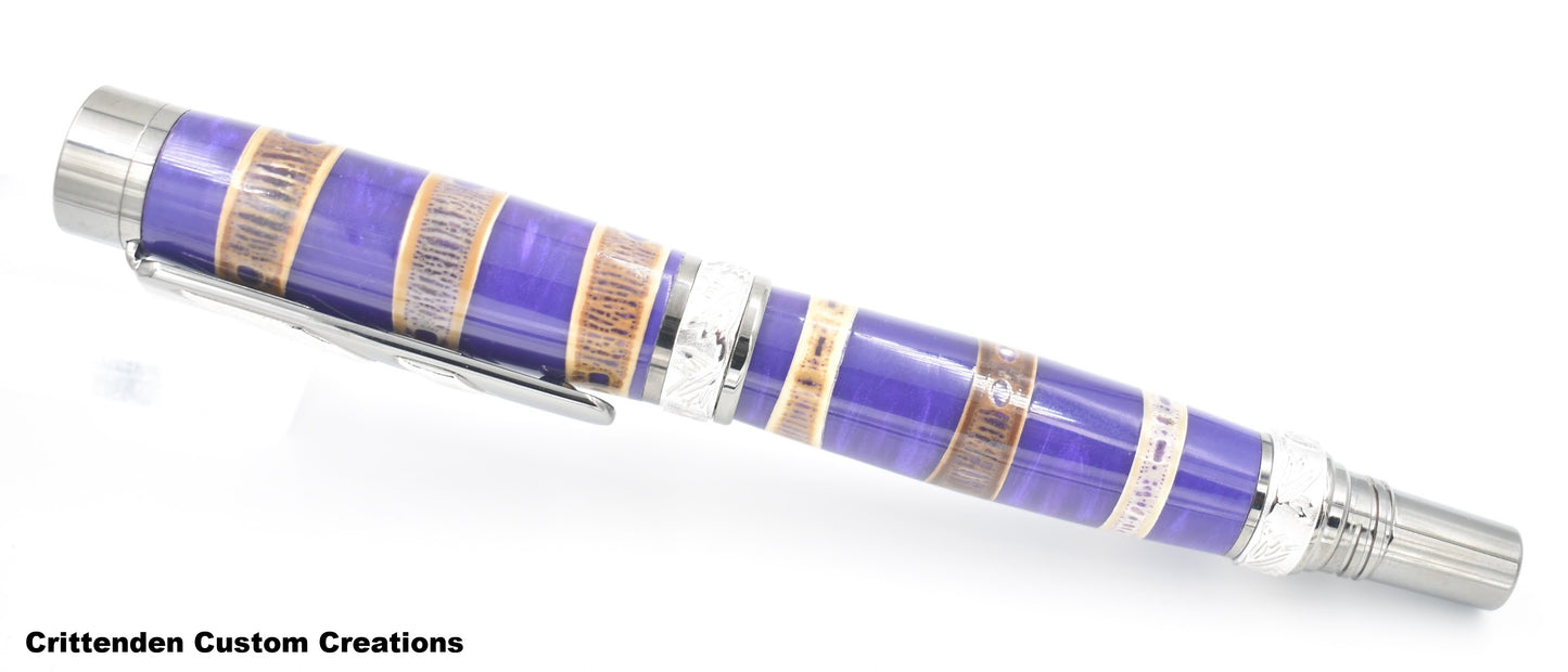 Shark Vertebrae Combined with Deep Purple Resin - Jr. Panda Rollerball