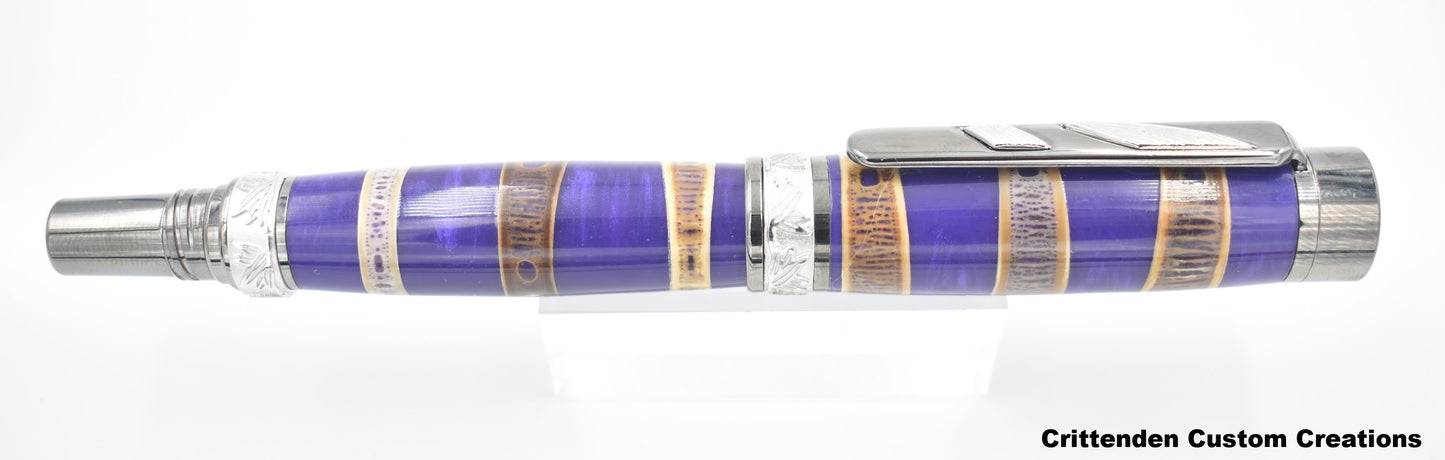 Shark Vertebrae Combined with Deep Purple Resin - Jr. Panda Rollerball