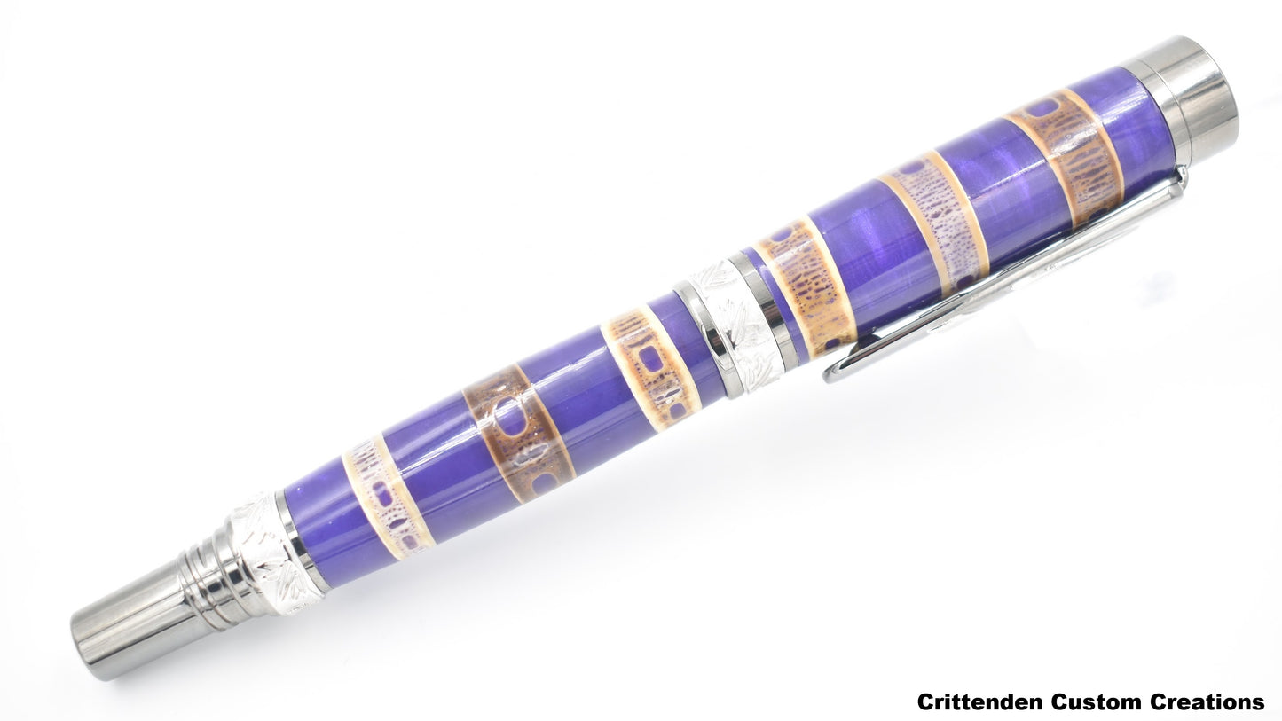 Shark Vertebrae Combined with Deep Purple Resin - Jr. Panda Rollerball