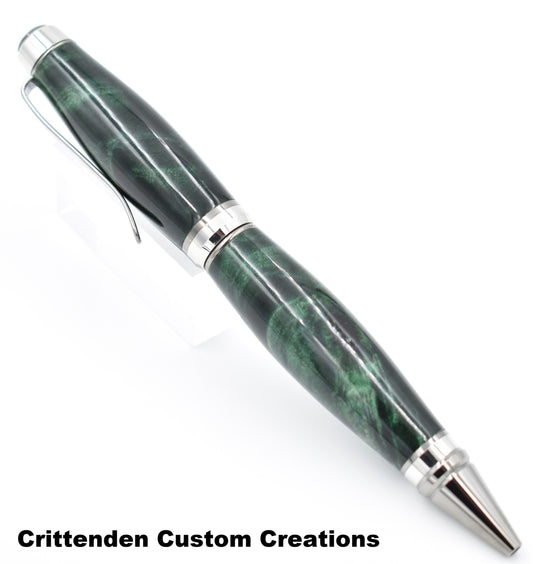 Stabilized and Green Dyed Box Elder Burl - Cigar Twist Pen