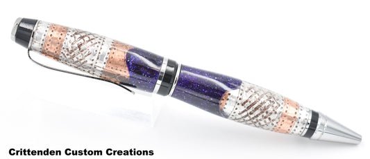 Steampunk Themed Foil with Purple Diamondcast Acrylic - Cigar Twist Pen