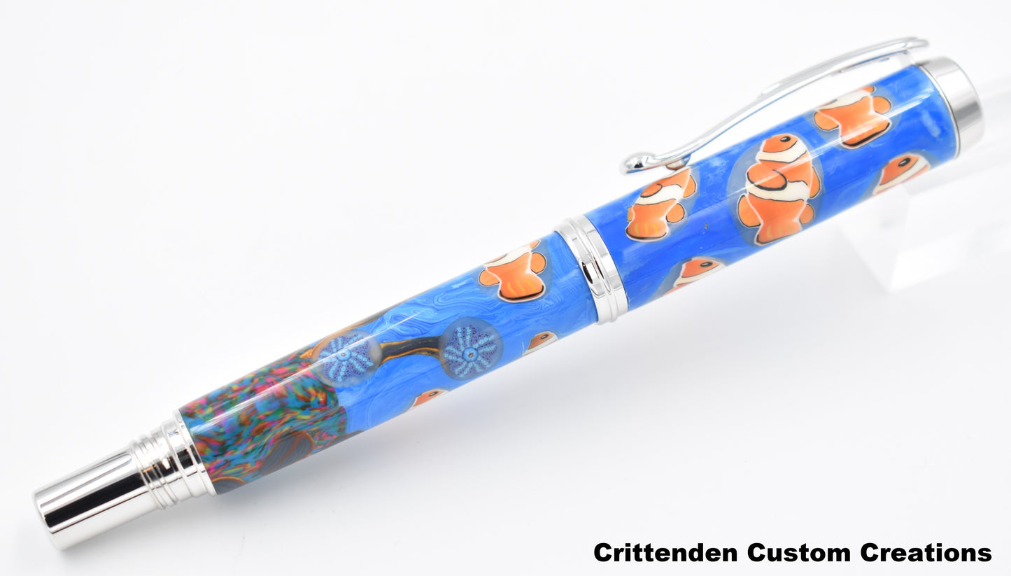 Clown Fish with Seascape in Polymer Clay - Jr. George Fountain Pen