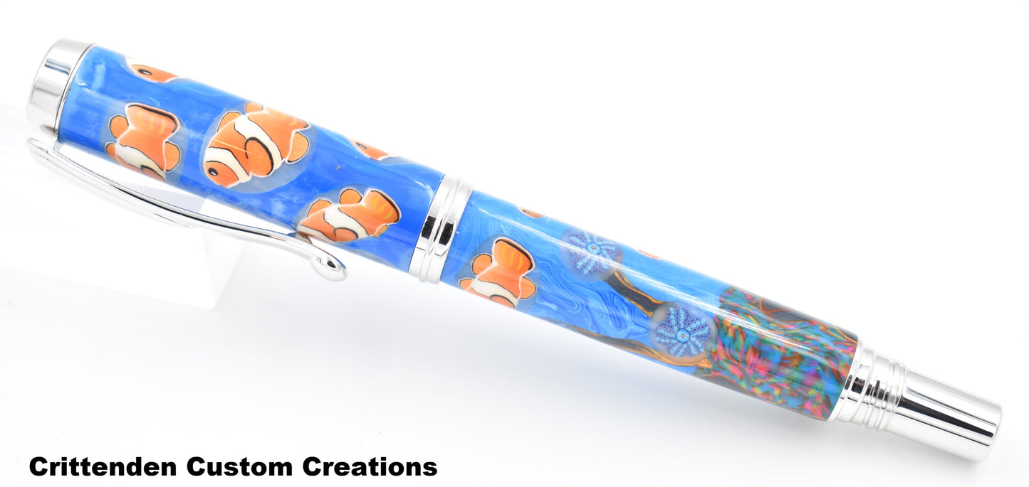 Clown Fish with Seascape in Polymer Clay - Jr. George Fountain Pen