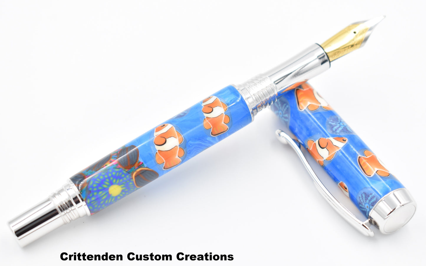 Clown Fish with Seascape in Polymer Clay - Jr. George Fountain Pen