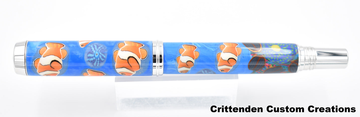 Clown Fish with Seascape in Polymer Clay - Jr. George Fountain Pen