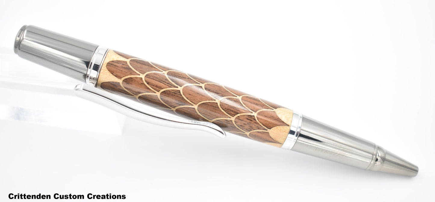 Maple and Walnut Dragon Scale Pattern (Laser-cut Inlay)  Sirocco Twist Pen