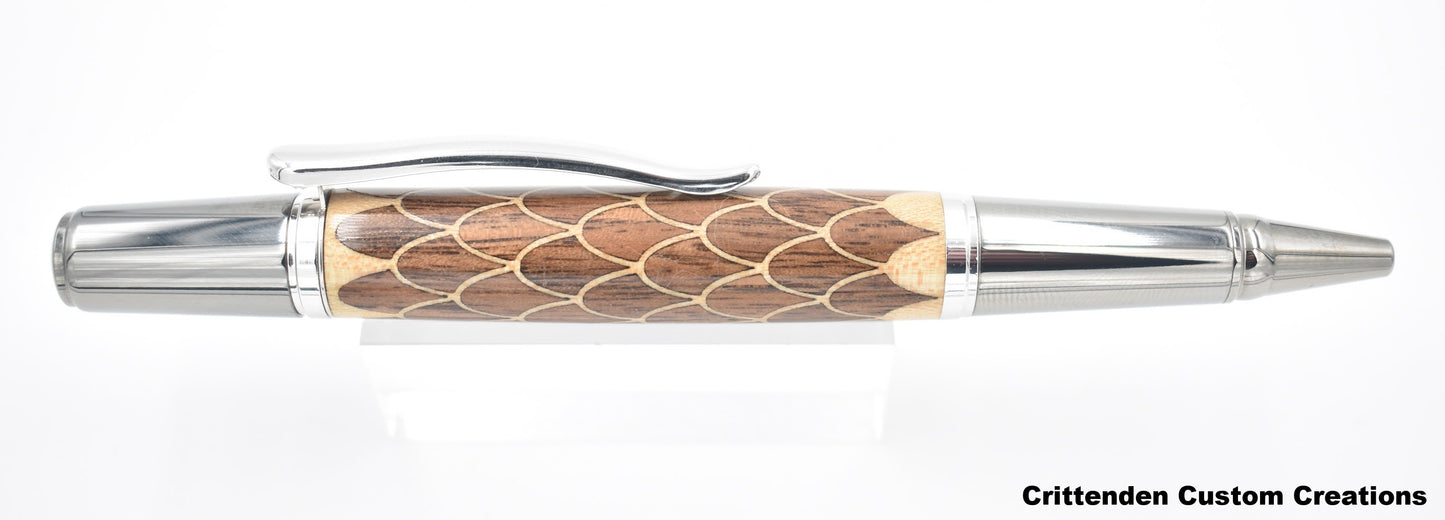 Maple and Walnut Dragon Scale Pattern (Laser-cut Inlay)  Sirocco Twist Pen