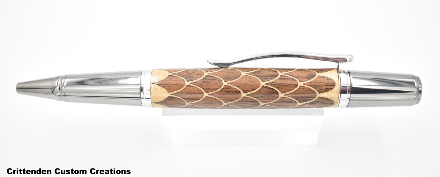 Maple and Walnut Dragon Scale Pattern (Laser-cut Inlay)  Sirocco Twist Pen