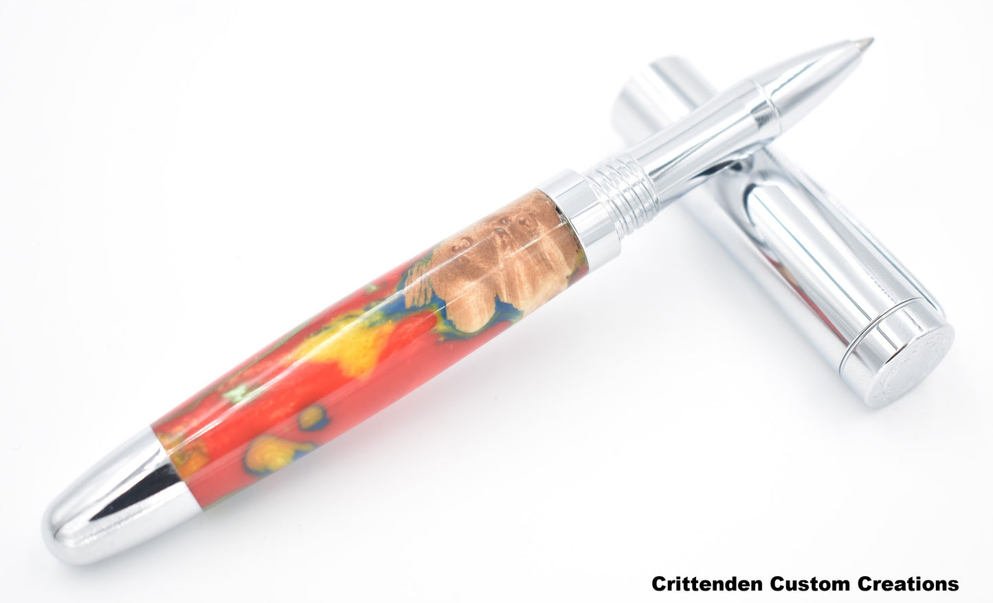 Multi-Color Resin and Maple Burl Hybrid  - Dennis Rollerball Pen