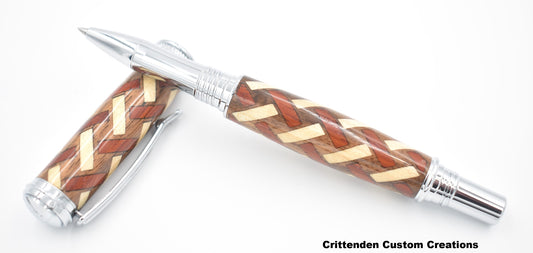 3 Wood Combination in a Herringbone Pattern (Laser-Cut Inlay)  - Jr. Harold Rollerball