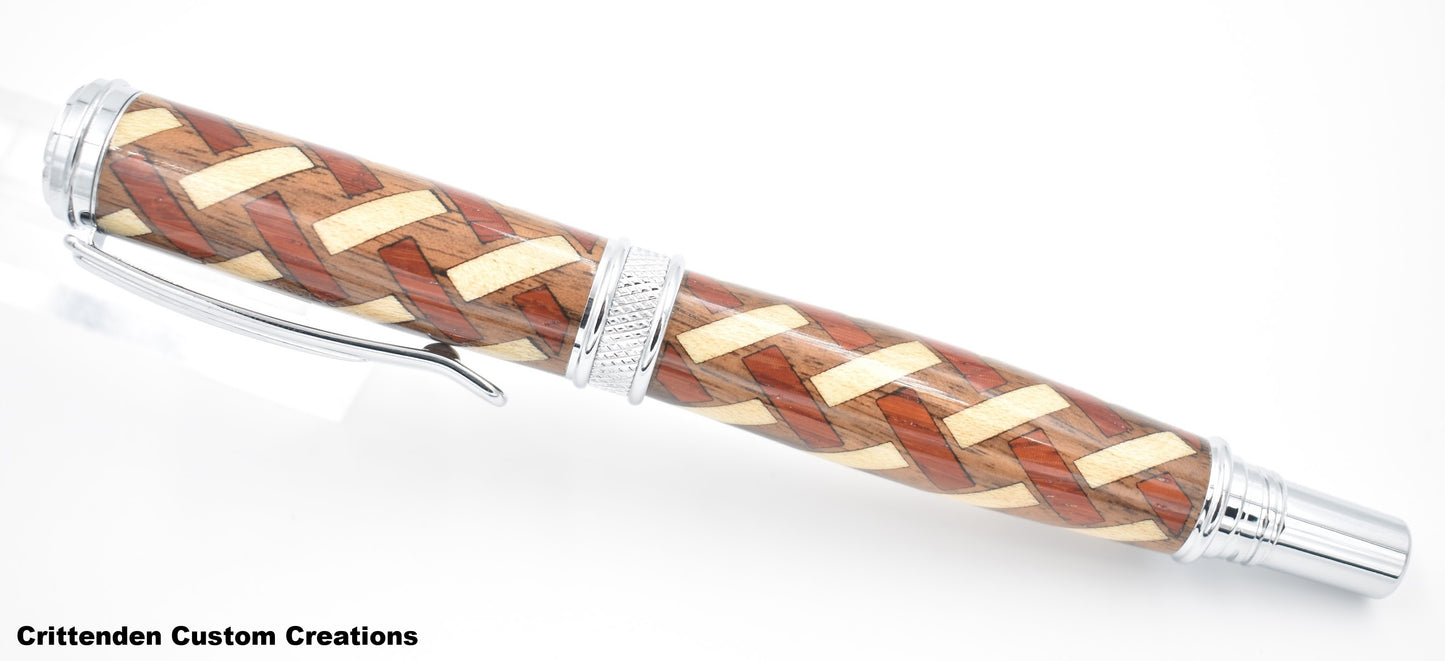 3 Wood Combination in a Herringbone Pattern (Laser-Cut Inlay)  - Jr. Harold Rollerball