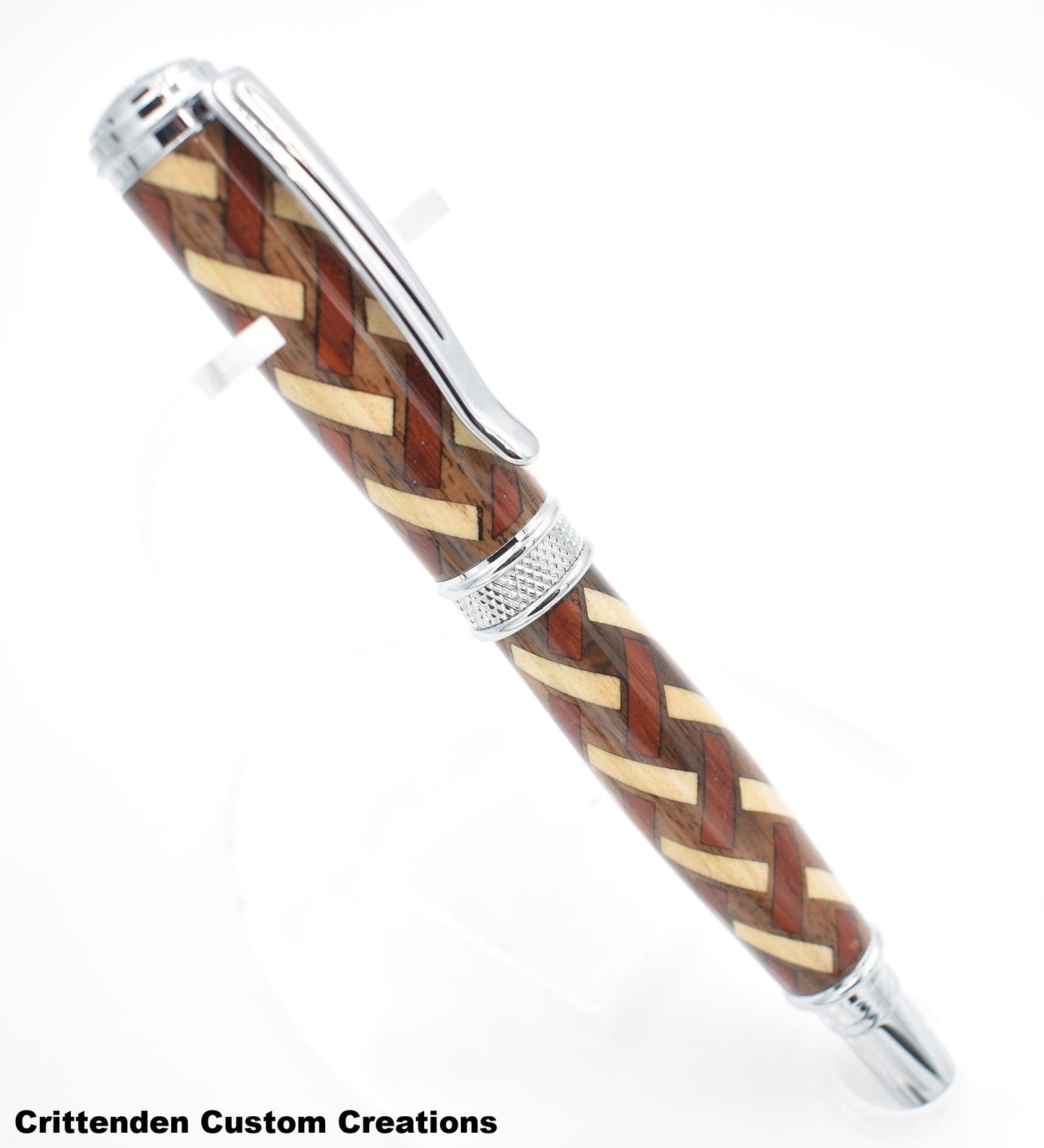 3 Wood Combination in a Herringbone Pattern (Laser-Cut Inlay)  - Jr. Harold Rollerball