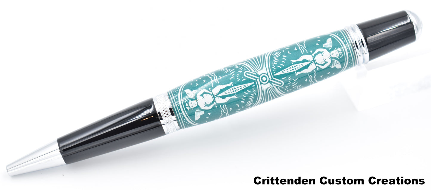 Green and White Tru-Card - Sierra Twist Ballpoint Pen