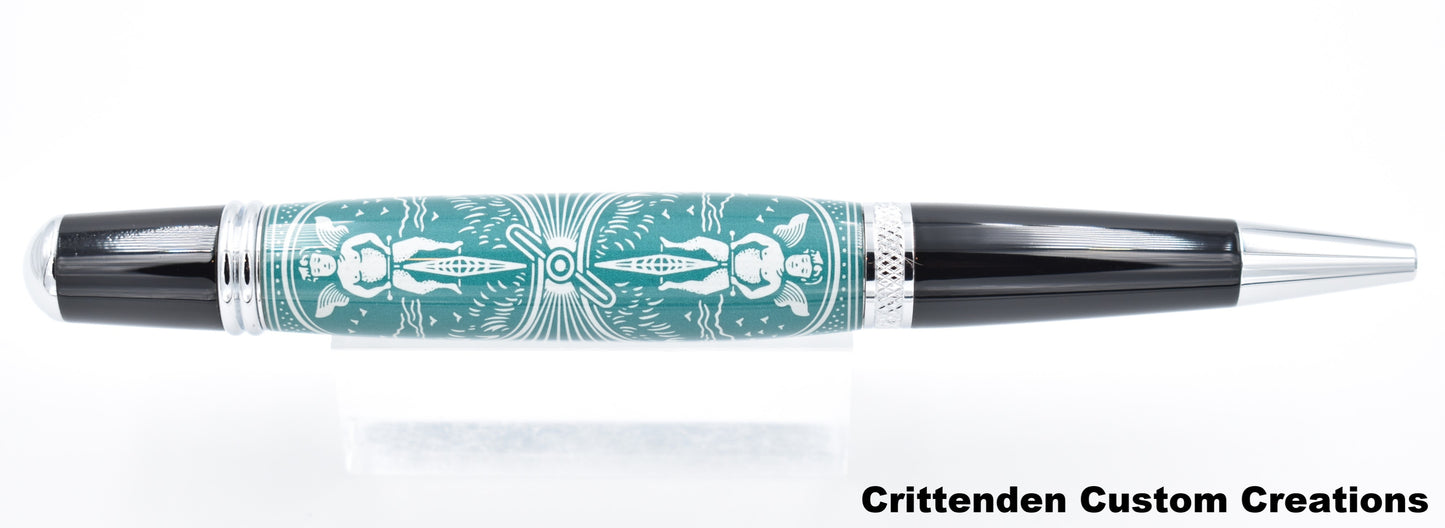 Green and White Tru-Card  - Sierra Twist Ballpoint Pen