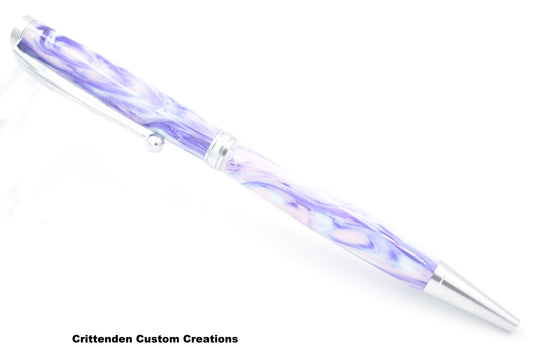 Light Blue, Pink, and Purple Diamondcast Acrylic - Slimline Twist Pen