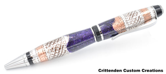 Steampunk Themed Foil with Purple Diamondcast Acrylic - Cigar Twist Pen