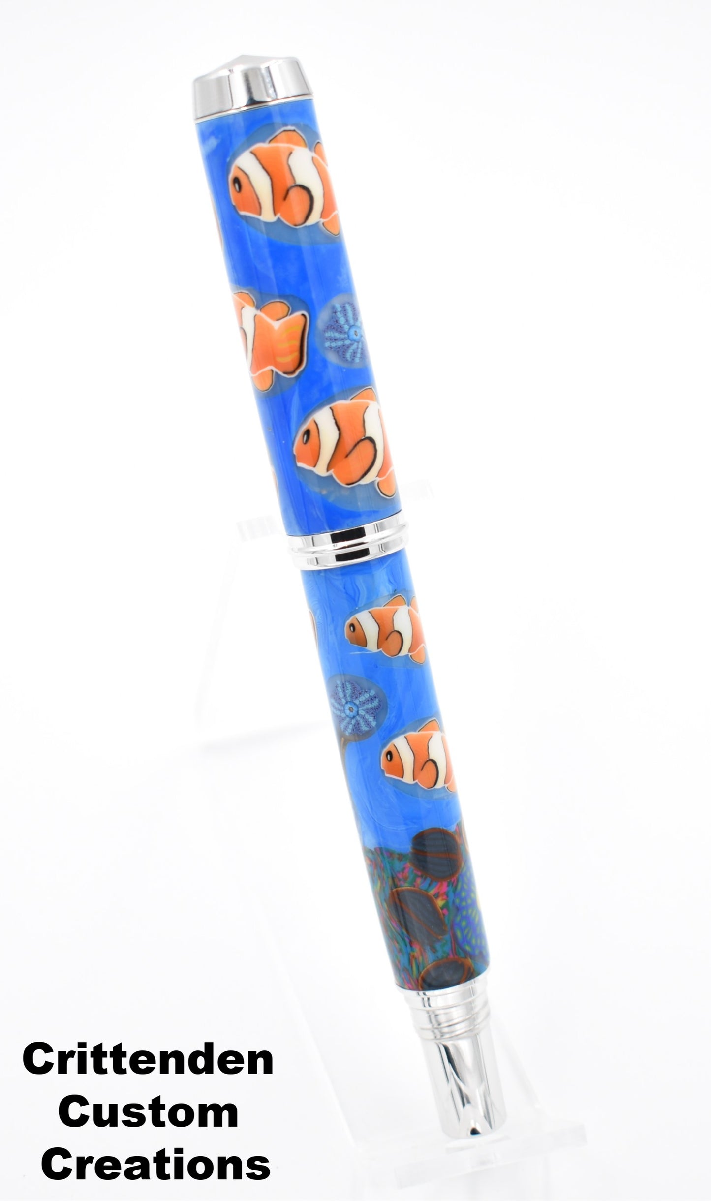 Clown Fish with Seascape in Polymer Clay - Jr. George Fountain Pen