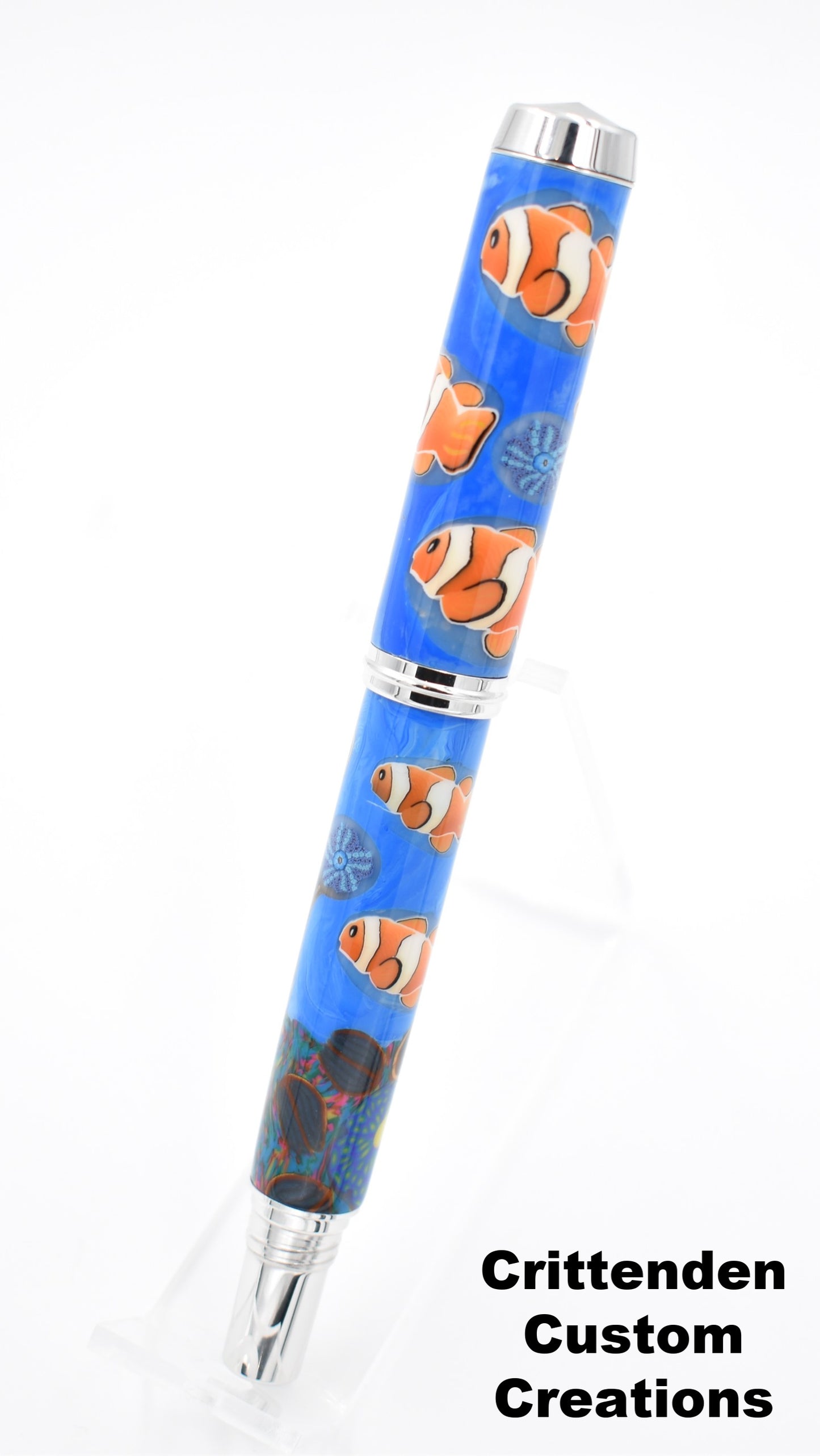Clown Fish with Seascape in Polymer Clay - Jr. George Fountain Pen
