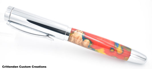 Multi-Color Resin and Maple Burl Hybrid  - Dennis Rollerball Pen