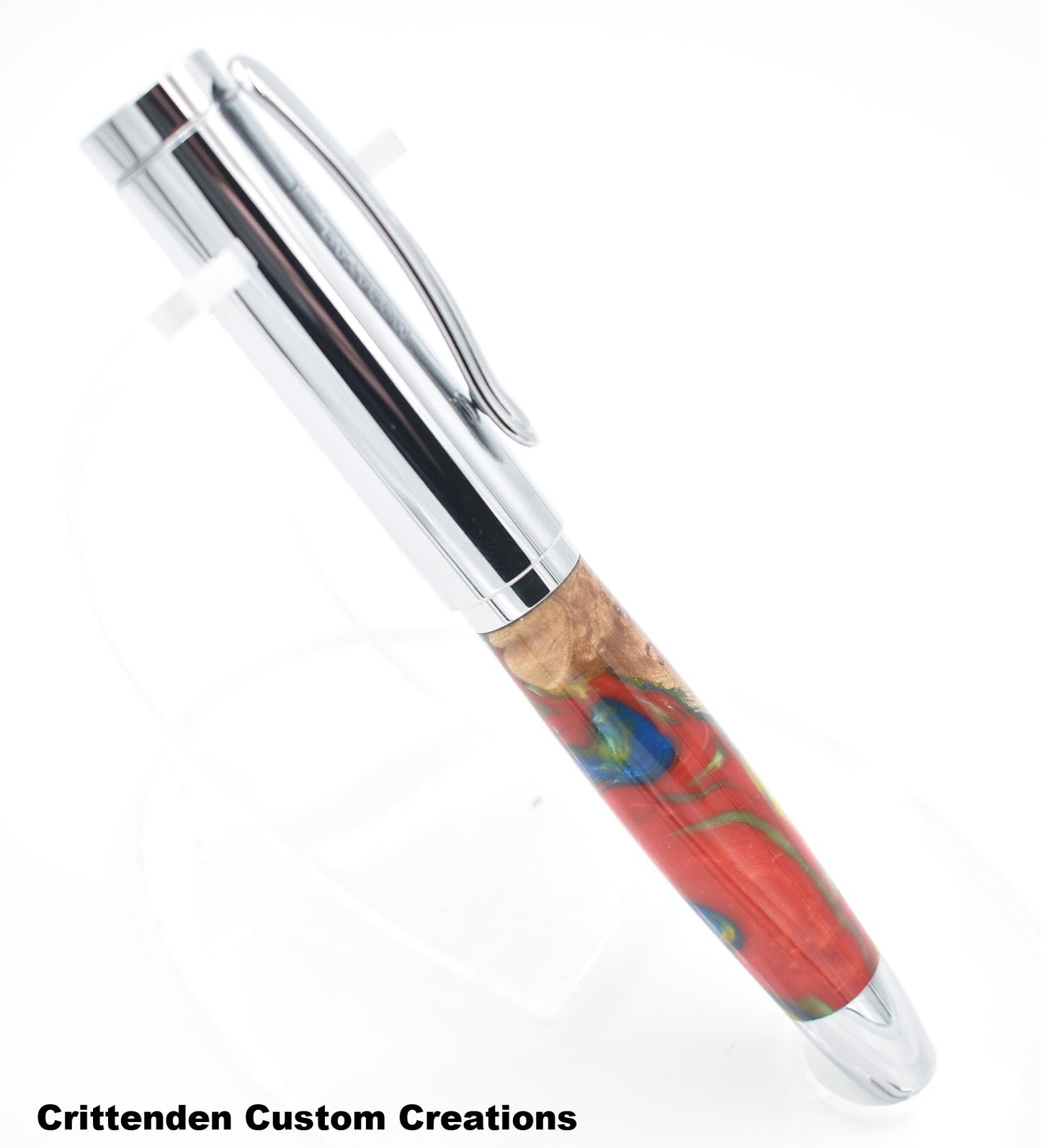 Multi-Color Resin and Maple Burl Hybrid  - Dennis Rollerball Pen