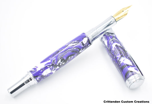 Purple, White, and Black Tru-Stone  - Jr. Harold Fountain Pen