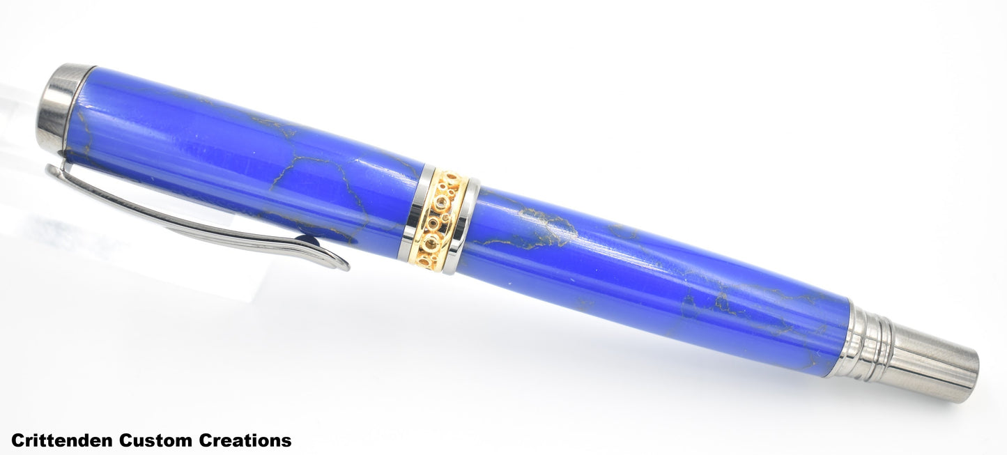 Blue Lapis with Pyrite Veined Tru-Stone  - Jr. Anthony Rollerball Pen