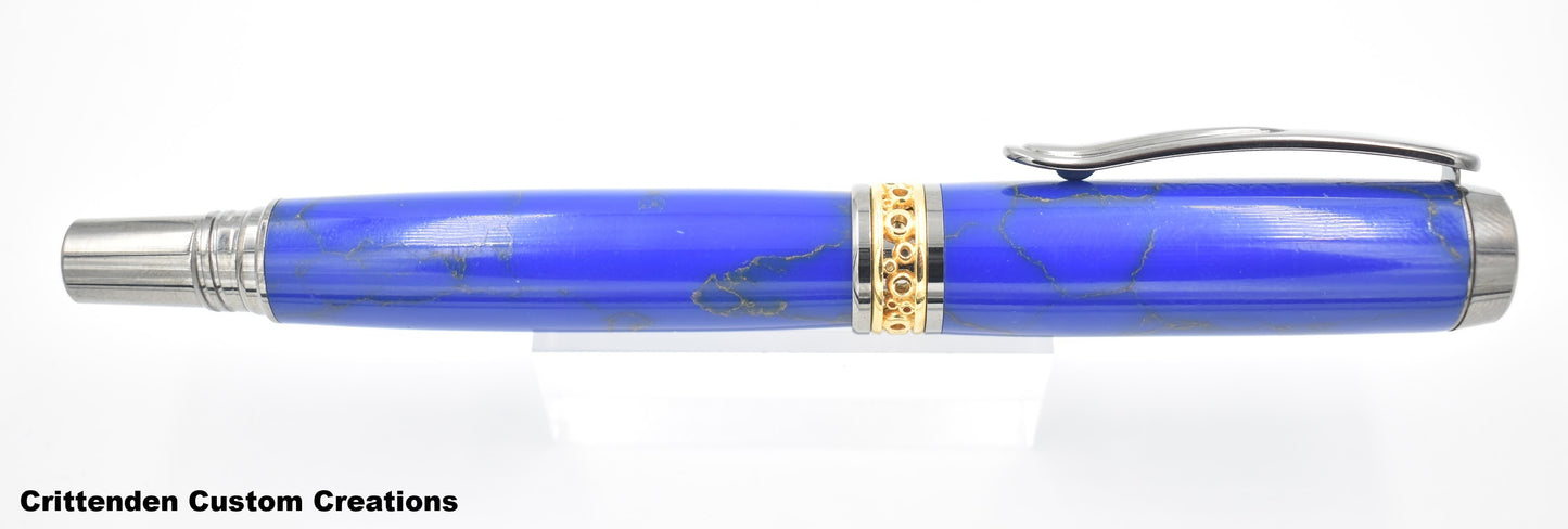 Blue Lapis with Pyrite Veined Tru-Stone  - Jr. Anthony Rollerball Pen